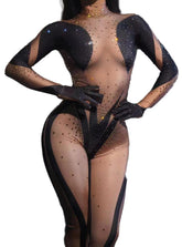 -Grid Pattern Spandex Long Evening Party Dress with Rhinestones - Halloweez